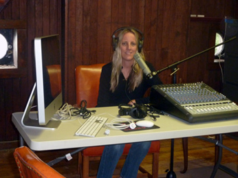 The Humanist Hour co-host, Jennifer Bardi, at recording room in "The Castle"