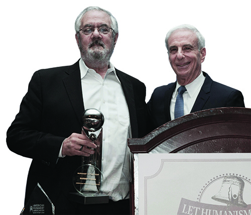 2014 Humanist of the Year Barney Frank (left) with longtime humanist supporter and friend Woody Kaplan (right).