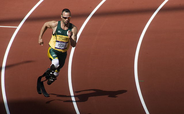 Pistorius runs first round of the 400m at the 2012 London games. Photo by Jim Thurston.
