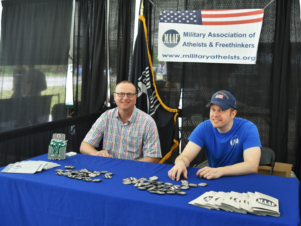 MAAF's Jason Torpy (right) and a supporter representing all the atheists in foxholes. 