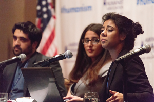 Muhammad Syed (left), Mya Saleem (center), and Sarah Haider (right) participate in the May 27, 2016, panel “Examining Honor Culture & Violence in Islam” at the annual conference of the American Humanist Association.