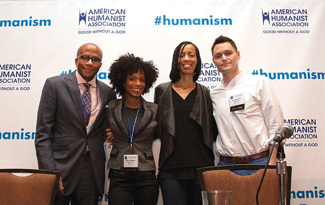 The “Humanism & Race” panel, presented at the American Humanist Association’s 2015 annual conference in Denver, Colorado, included (from left) Anthony B. Pinn, Monica R. Miller, Sikivu Hutchinson, and Christopher Driscoll.